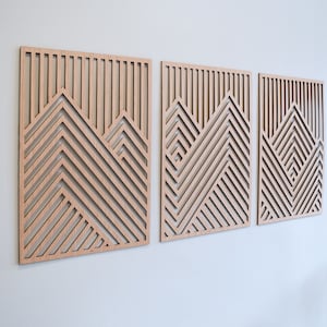 Mountain Wood Wall Art Panels Set de 3 obras de arte geométricas de madera imagen 4
