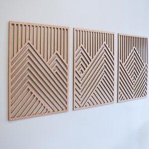 Mountain Wood Wall Art Panels Set of 3 Geometric Wooden Artwork - Etsy
