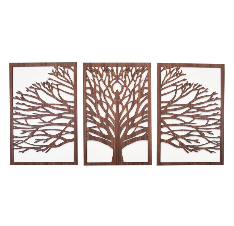 Zen Tree Wood Wall Art 3D Panels Set of 3 Textured Wall Art Etsy