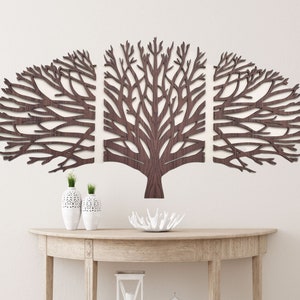 Frameless Tree of Life Wood Wall Art, 3 Panel Set, Tree Wall Decor, Forest Outdoor Artwork, Boho, Modern Farmhouse Gift