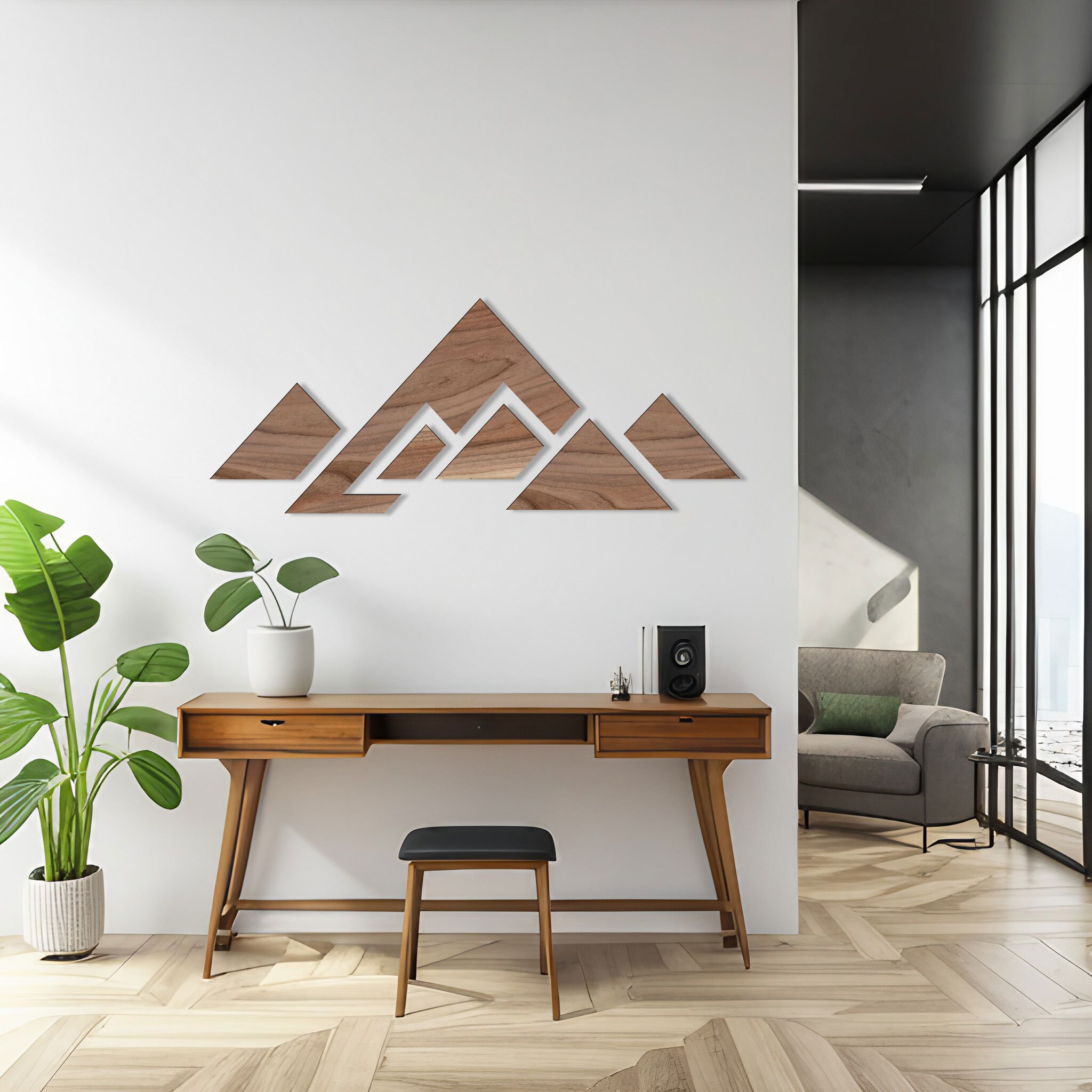 Wood Wall Art Abstract Geometric Mountains, Wooden Wall Art Panels ...