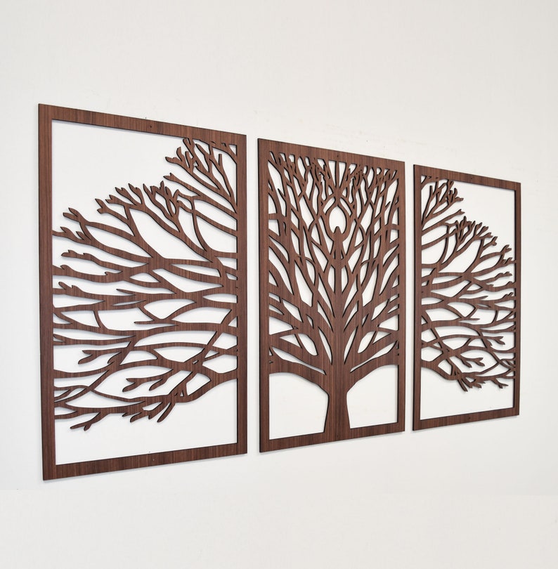 Zen Tree Wood Wall Art 3D Panels Set of 3 Textured Wall Art Etsy