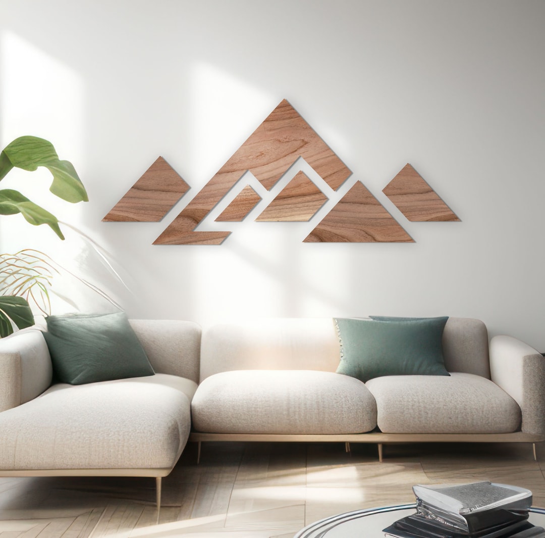 Wood Wall Art Abstract Geometric Mountains, Wooden Wall Art Panels ...