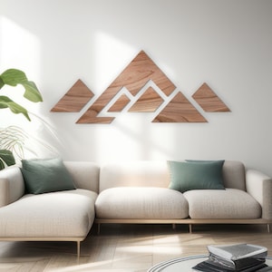 Wood Wall Art Abstract Geometric Mountains, Wooden Wall Art Panels, Abstract Minimalist Wall Art