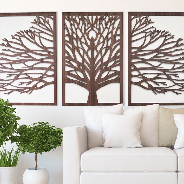 Tree of Life Wood Wall Art, 3 Panel Set, Tree Wall Decor, Forest Outdoor Artwork, Boho, Modern Farmhouse Gift