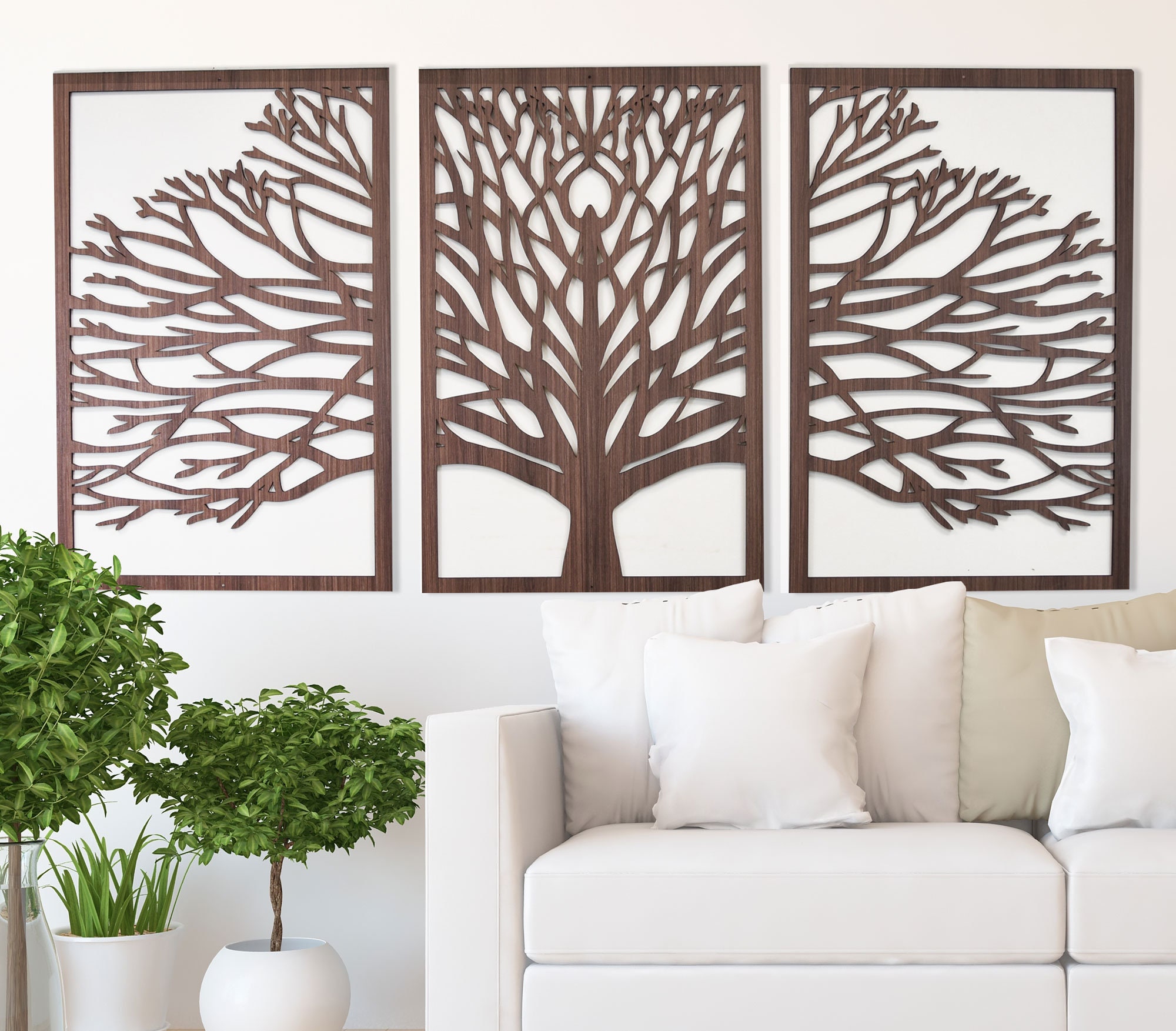 Zen Tree Wood Wall Art 3D Panels Set of 3 Textured Wall Art, Trees