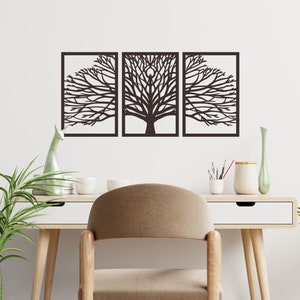 Zen Tree Wood Wall Art 3D Panels Set Of 3 Textured Wall Art, Trees Wall Decor Forest Mountains Artwork Boho Modern Farmhouse Gift