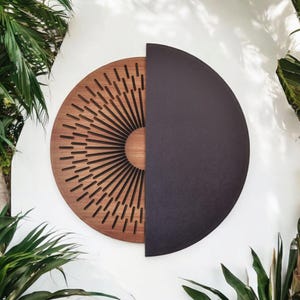 Outdoor Sun Moon Wall Art Carved Sculpture, Sun and Moon Wall Decor for Outside, Patio Artwork Abstract Sun Themed Artwork for Exterior