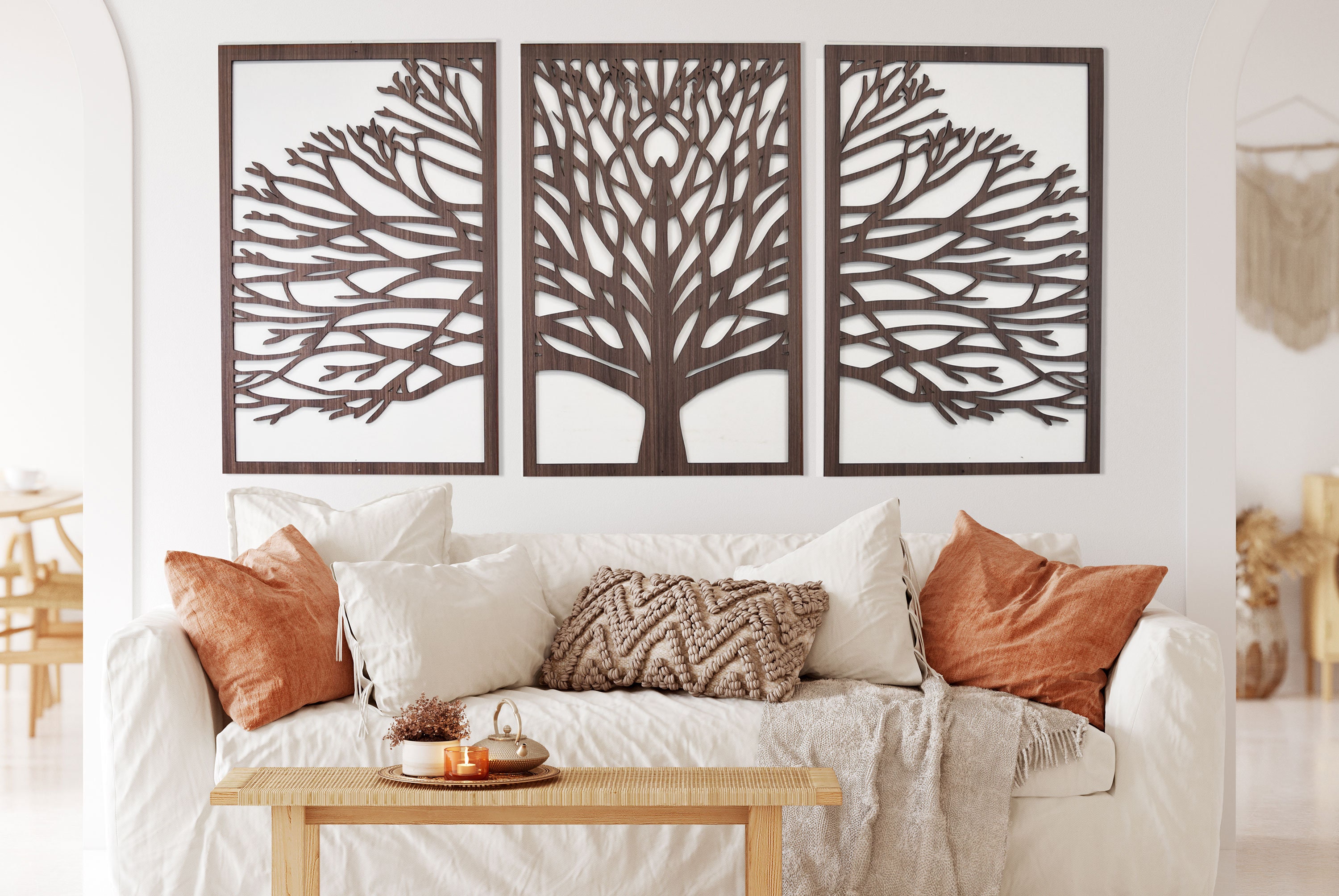 Zen Tree Wood Wall Art 3D Panels Set of 3 Textured Wall Art, Trees
