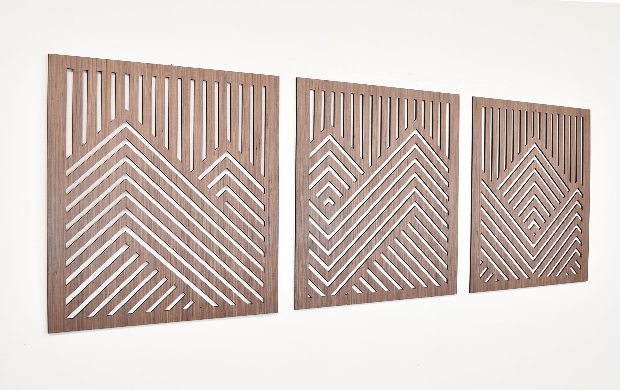 Mountain Wood Wall Decor Panels Set of 3 Square Geometric Etsy
