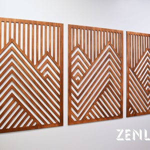 Mountain Wood Wall Art Panels Set of 3 Geometric Wooden Artwork