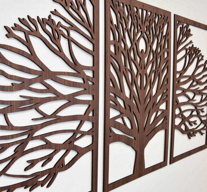 Zen Tree Wood Wall Art 3D Panels Set Of 3 Textured Wall Art, Trees Wall Decor Forest Mountains Artwork Boho Modern Farmhouse Gift