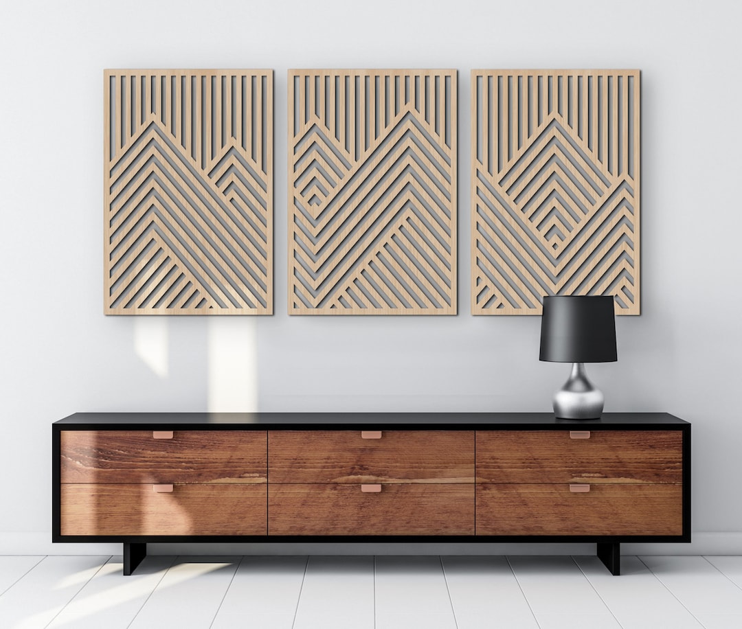 Mountain Wood Wall Art Panels Set of 3 Geometric Wooden Artwork - Etsy