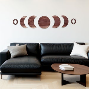 Moon Phases Wood Wall Art, Moon Wooden Hanging, Boho Sun Moon Eclipse Decor