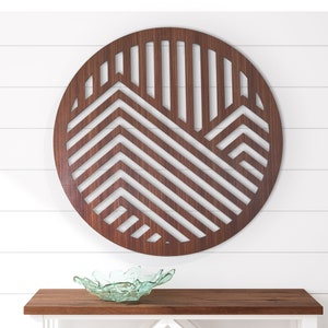 Wood Mountains Wall Art Geometric Round Circle Wooden Artwork