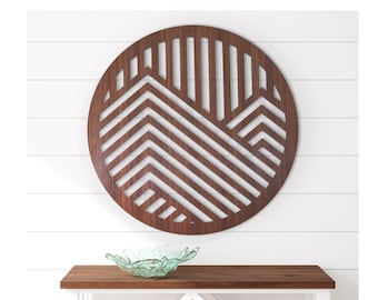 Wood Mountains Wall Art Geometric Round Circle Wooden Artwork