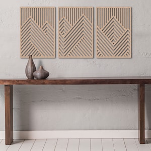 Mountain Wood Wall Art Panels Set of 3 Geometric Wooden Artwork Medium 50x23 inches