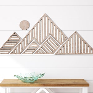 Geometric Mountains Wood Wall Art Panels, Abstract Wooden Mountain Artwork, Minimalist 3D Wall Hanging