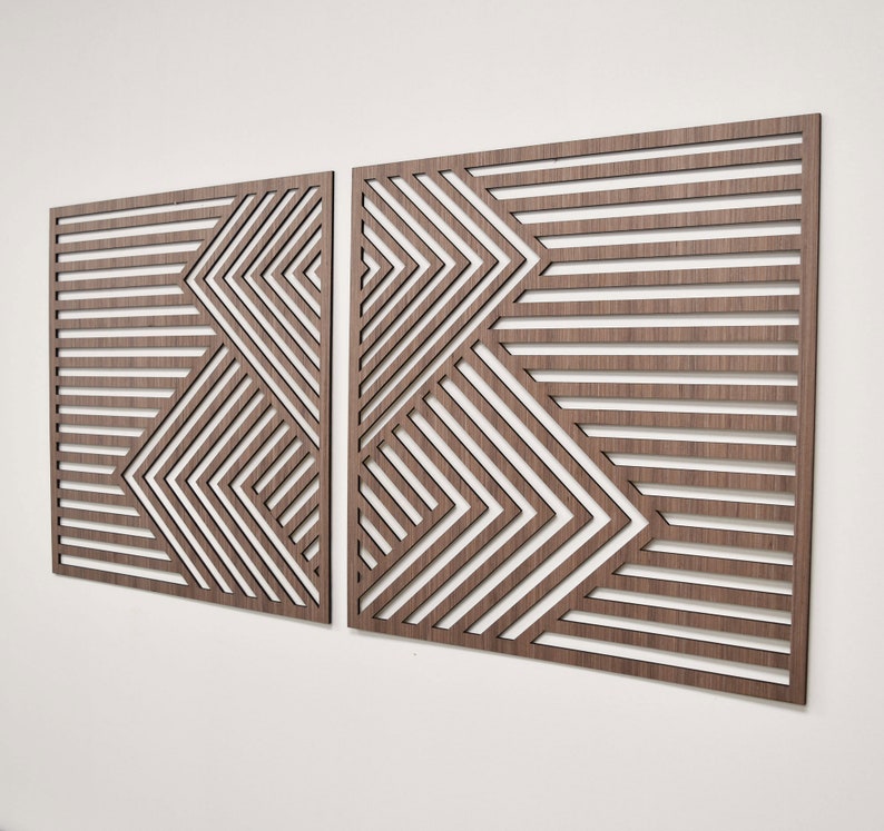 Boho Wood Wall Art Panels Set of 2 Square Geometric Wooden Etsy