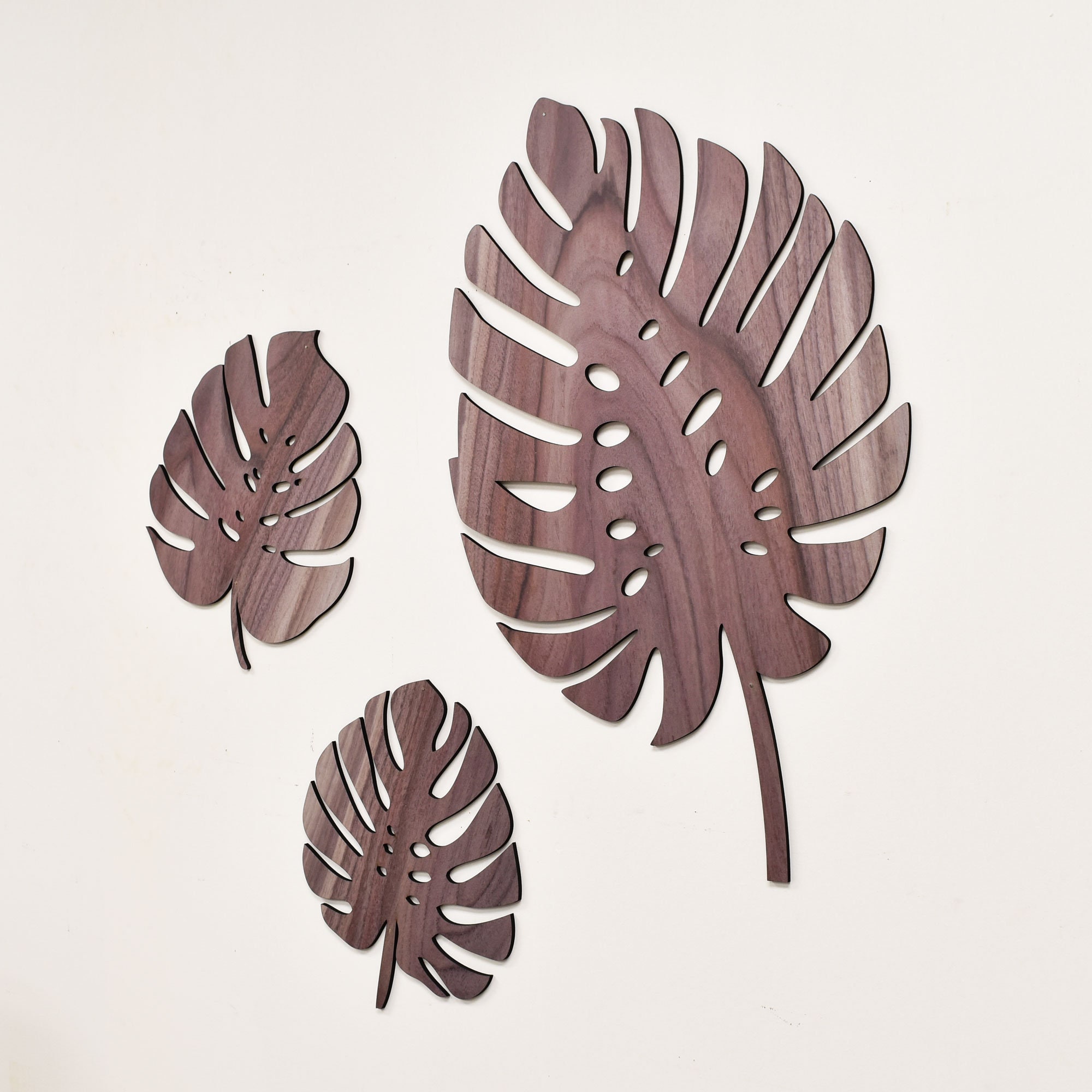 Monstera Leaf Wood Wall Art, 3 Panel Set, Plant Wall Decor, Wooden