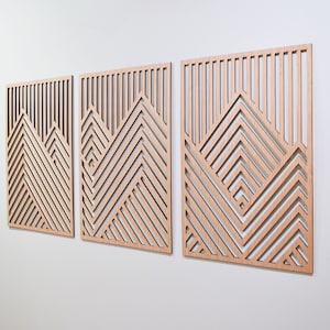 Mountain Wood Wall Art Panels Set of 3 Geometric Wooden Artwork image 2