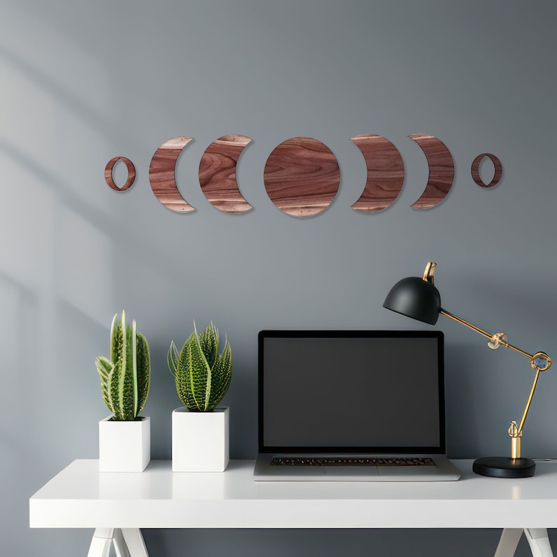 Moon Phases Wood Wall Art, Moon Wooden Hanging, Boho Sun Moon Eclipse ...