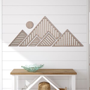 Geometric Mountains Wood Wall Art Panels, Abstract Wooden Mountain ...