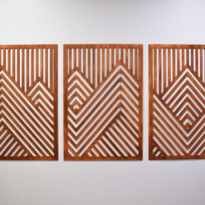 Mountain Wood Wall Art Panels Set of 3 Geometric Wooden Artwork - Etsy