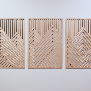 Mountain Wood Wall Art Panels Set of 3 Geometric Wooden Artwork image 3