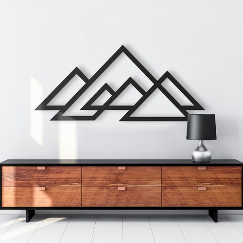 Mountain Wood Wall Art Panels Set of 3 Geometric Wooden Etsy