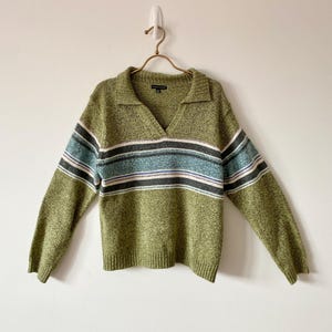 y2k striped sweater for women | size xl carolyn taylor collared pullover sweater | cute y2k early 2000 fashion women&#39;s long sleeve sweater