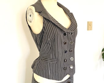 vintage pinstripe matching set for the office | y2k office siren vest top and skirt set