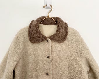 Vintage Fuzzy Jacket, Size Medium | Neutral Tones Winter Coat