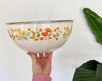 Floral Enamel Mixing Bowl: Vintage Kitchenware Serving Dish