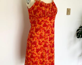 y2k 'no boundaries' summer dress size medium | orange floral vintage 2000 fashion dress