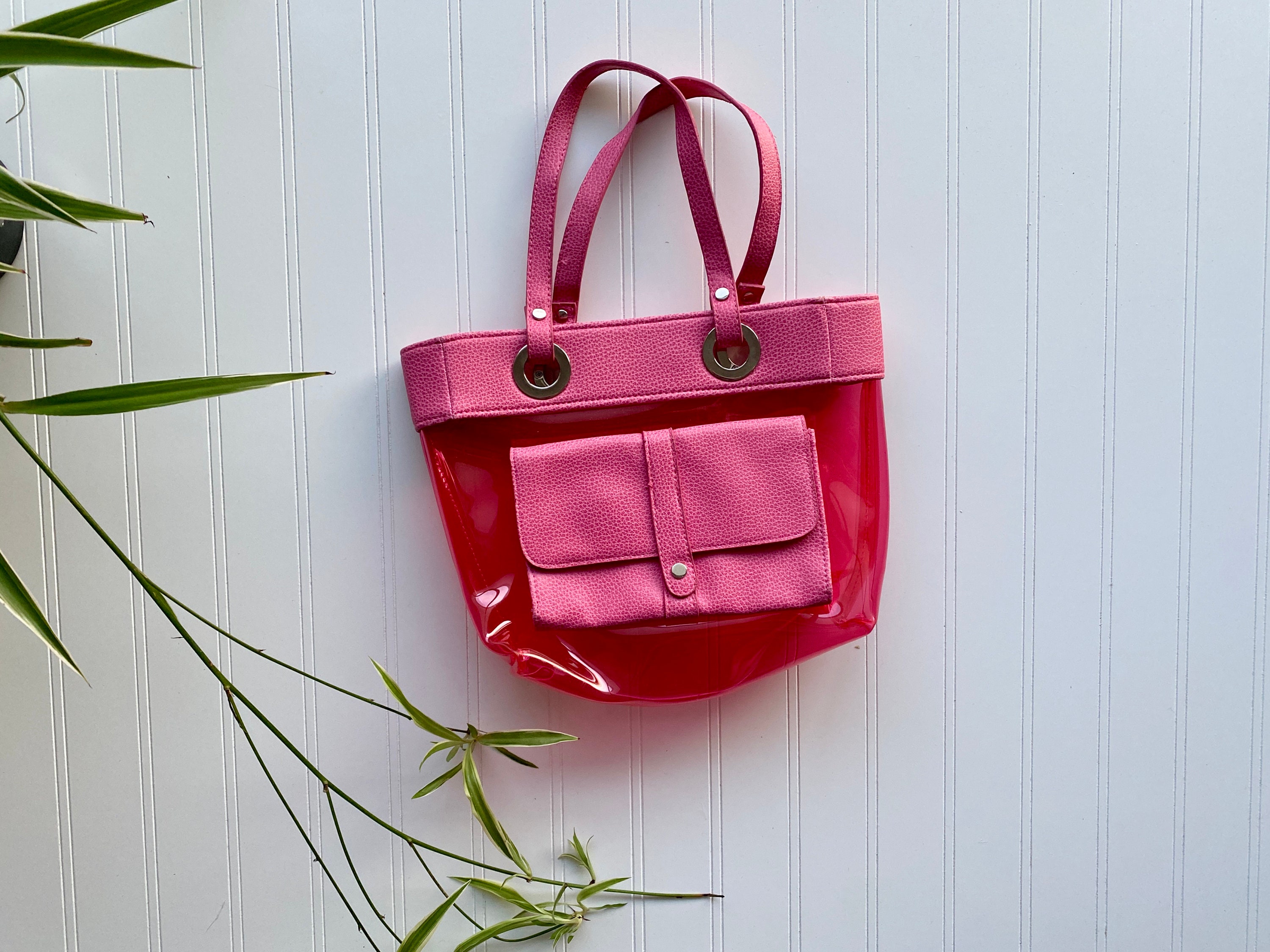 Vintage Hot Pink Plastic Tote Bag | Vintage Y2k 2000 Fashion