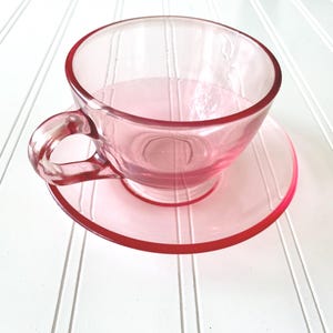 Vintage Pink Glass Teacup and Saucer | Girly Kitchen Decor