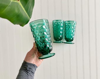 vintage teal glass barware | retro short stem glasses | vintage root beer float ice cream glass