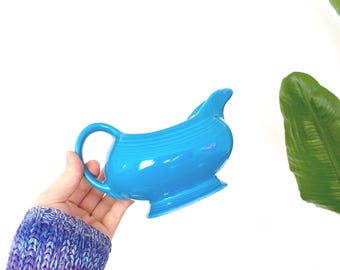 vintage fiestaware bright blue gravy boat | vintage peacock blue gravy dish | retro blue kitchen decor