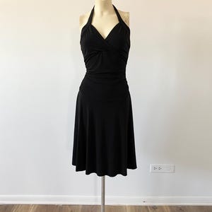 vintage little black halter dress by brand &#39;velvet torch&#39; | y2k flowy black going out dress | vintage 2000 fashion night out summer dress