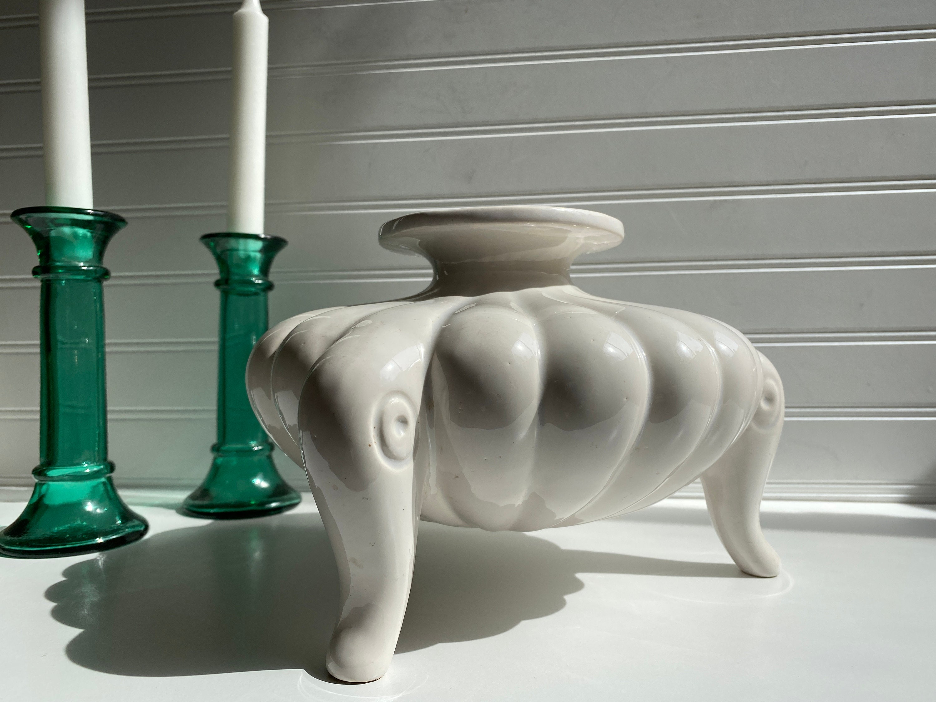 Unique White Vase with Pedestal Legs Vintage Cushion Planter Etsy