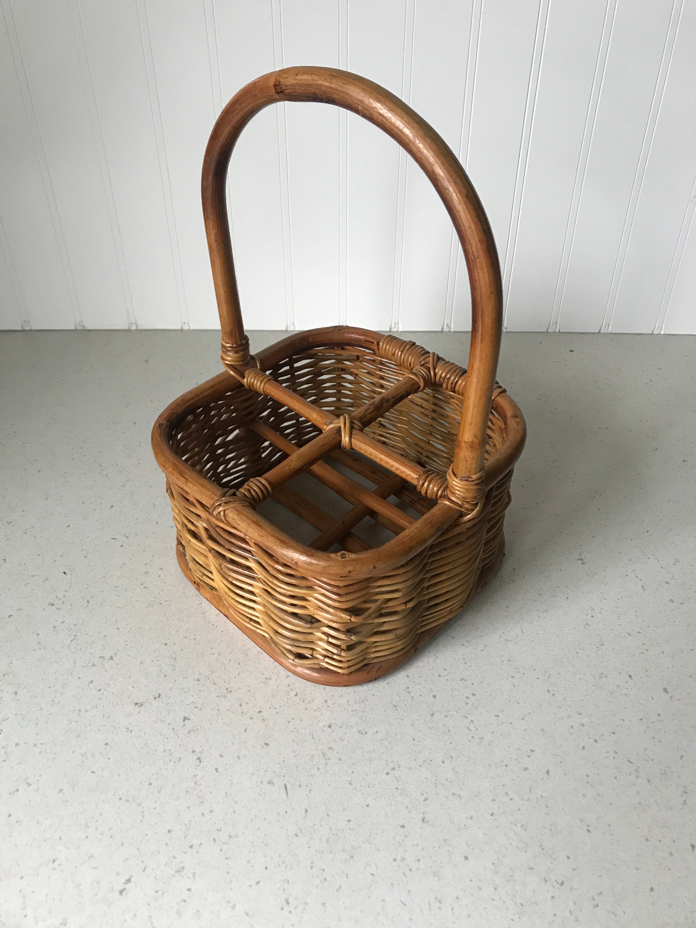 Divided Wicker Basket With Handle Vintage Tall Handle Wicker Etsy