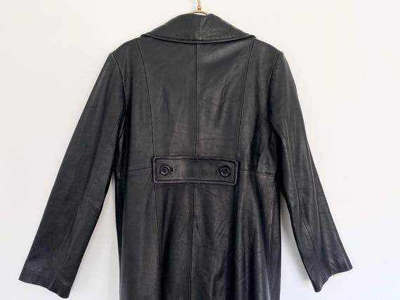 Vintage Black Leather Coat | Thigh Length, Collar… - image 5