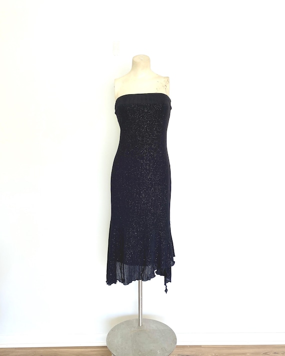 bodycon dress 2000s Vintage 90s Y2K Black Velvet Sparkle Bodycon Gown