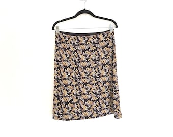 vintage y2k floral skirt | dark color black goth midi lightweight skirt