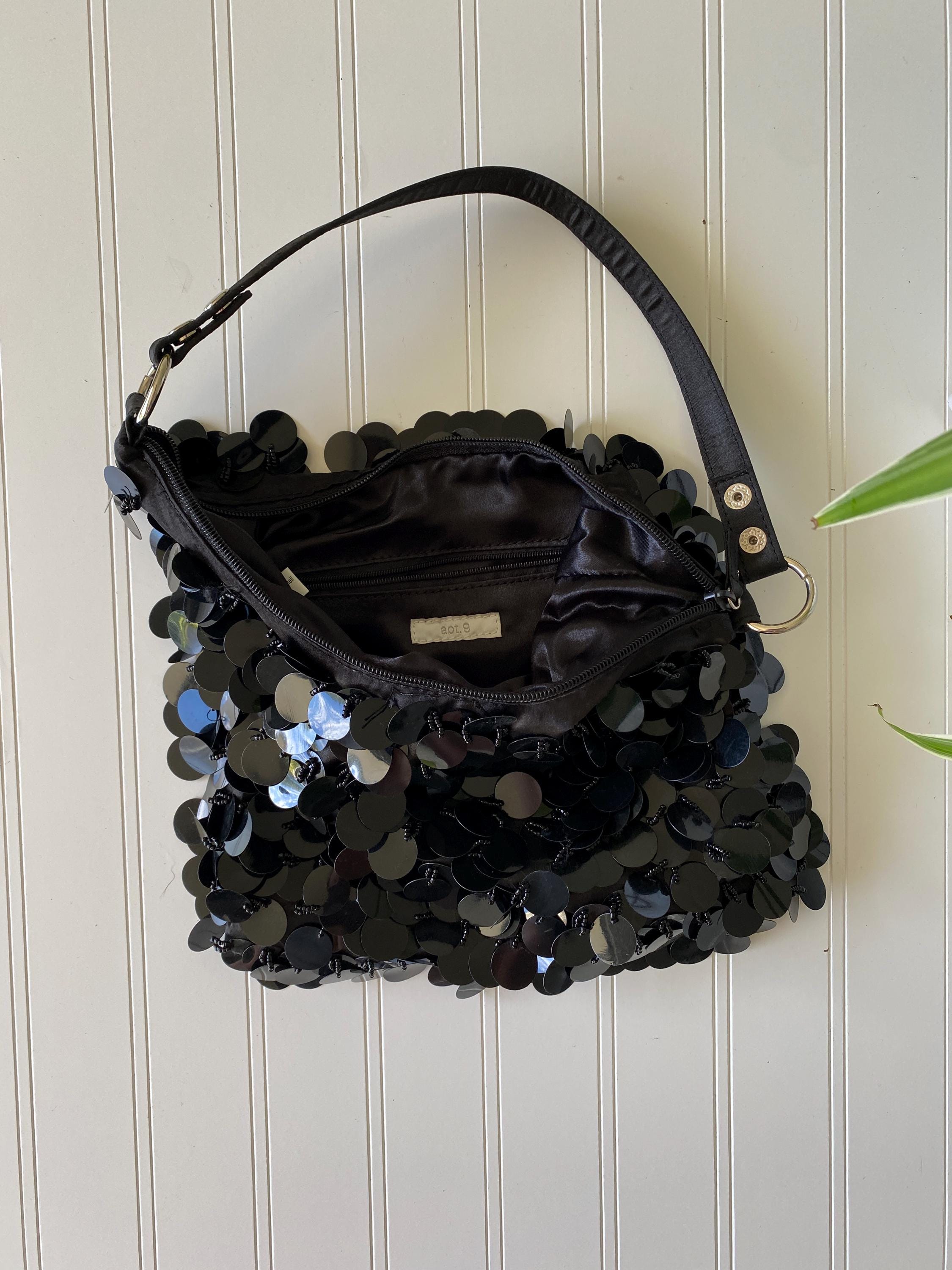 Vintage Apt 9 Black Sequins Hobo Shoulder Bag | Y2k 2000