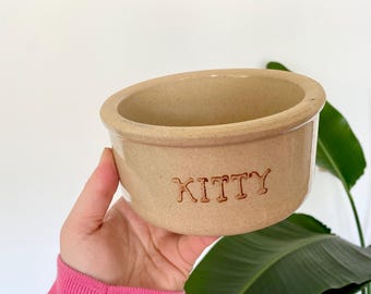 Vintage Ceramic Kitty Pet Bowl – Rustic Farmhouse Dish