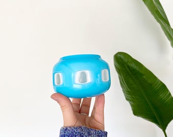 vintage crate and barrel bright blue mini vase | short chunky glass vase | y2k modern bedroom home decor