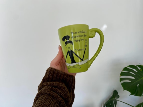 funny vintage yoga mug | yoga happy hour y2k kitchen decor | cute y2k home decor