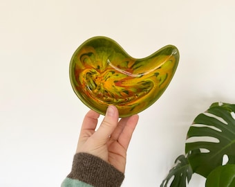 small vintage boomerang ashtray | glazed ceramic pottery ash tray